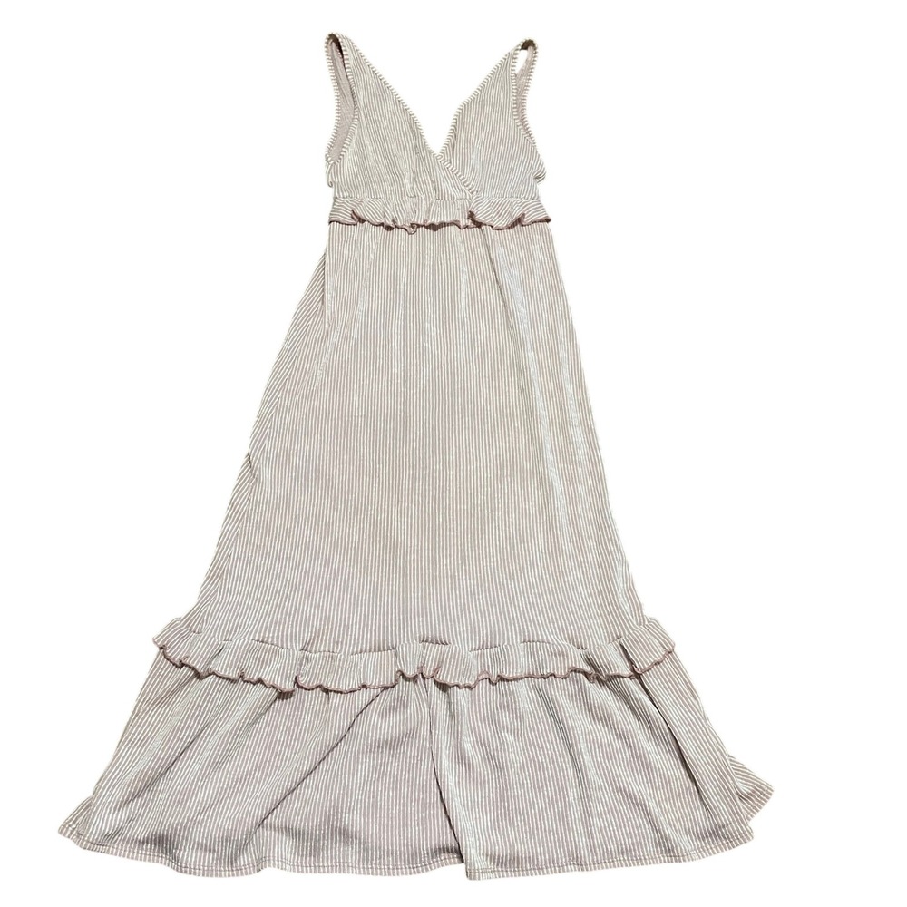 Caution to the Wind Women's Small Pink White Striped Ruffle‎ Coastal Maxi Dress